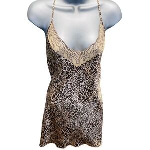 Vintage Inner Most Woman Leopard Print Slip Dress Satin Chemise Lingerie Sz L